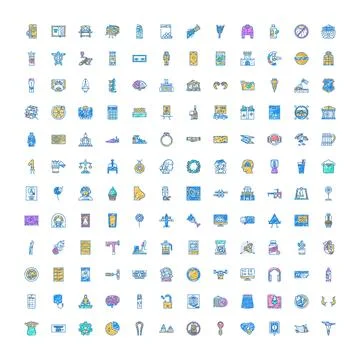 Diverse outline colored flat vector line icons set Ilustración de archivo