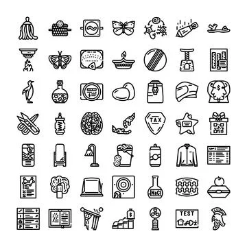 Diverse outline icon collection showcasing various concepts and objects Stock Illustration