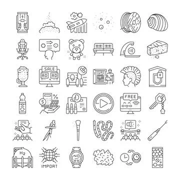 Diverse outline icon set representing various concepts Stock Illustration