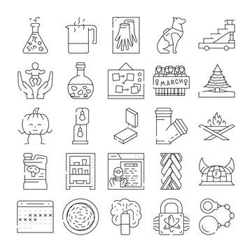 Diverse outline icons collection featuring various concepts Stock Illustration