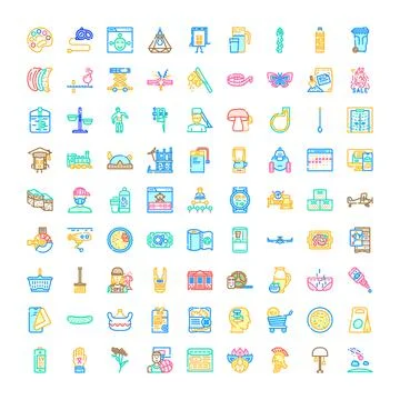 Diverse outline icons collection featuring colorful symbols 스톡 일러스트