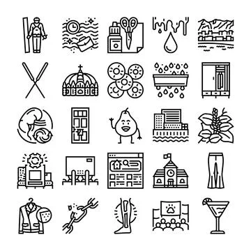 Diverse outline icons flat set collection concept Ilustración de archivo