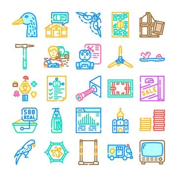 Diverse outline icons representing various objects and concepts Stockillustratie