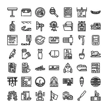 Diverse outline icons representing various objects and concepts 库存插图