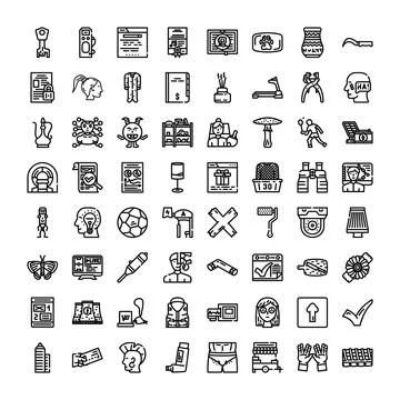 Diverse outline icons representing various everyday objects and concepts 库存插图