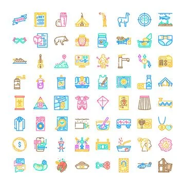 Diverse outline icons representing various objects and categories Stock Illustration