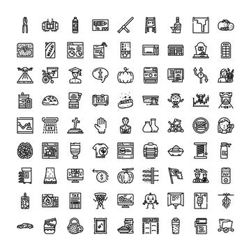Diverse outline icons representing various objects and concepts 库存插图
