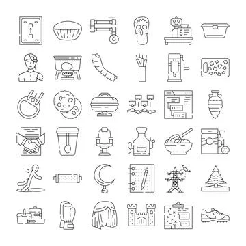 Diverse outline icons representing various objects and concepts 库存插图