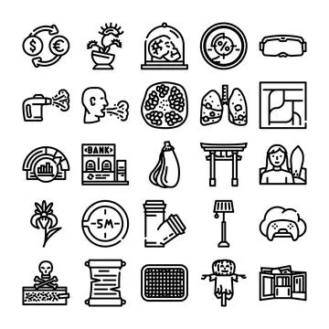 Diverse outline icons representing various objects and concepts Ilustración de archivo