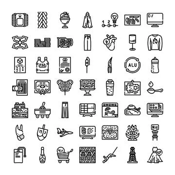Diverse outline icons representing various objects and concepts Illustrazione stock