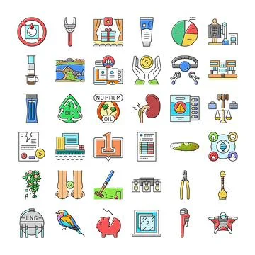 Diverse outline icons representing various life concepts Stock Illustration