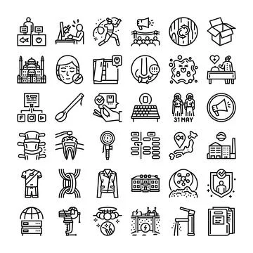 Diverse outline icons set representing various concepts Ilustración de archivo