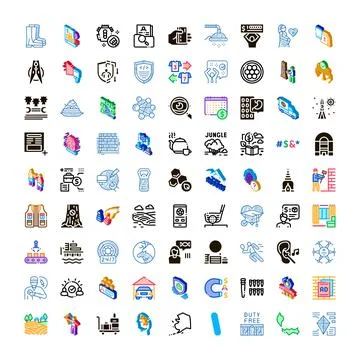 Diverse outline isometric graphic vector icon collection set Stock Illustration