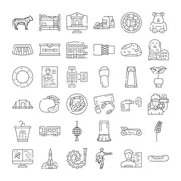 Diverse outline object vector icons collection interface Stockillustratie