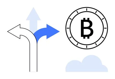 Diverse Paths in Cryptocurrency Evolution Illustrated with Arrows and Bitco.. Stock Illustration
