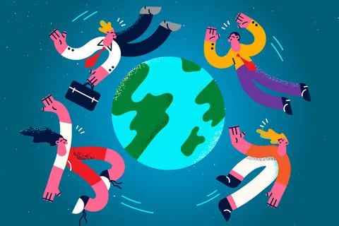 Diverse people around globe show teamwork Stock Illustration