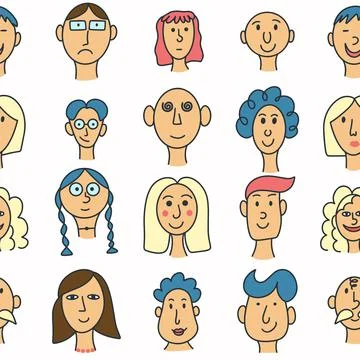 Diverse people faces seamless pattern Stock Illustration