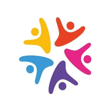 Diverse people figures vector icon forming a vibrant circular community logo Stock Illustration