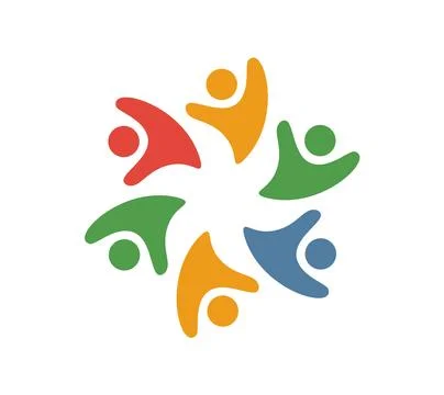 Diverse people figures vector icon forming a vibrant circular community logo Stock Illustration