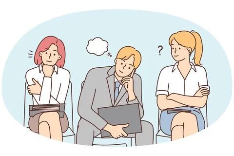 Diverse people in line waiting for interview Illustrazione stock