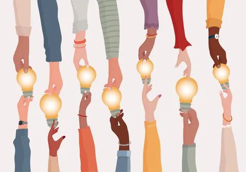 Diverse people proposing or sharing innovative ideas solutions and agreements Stock Illustration