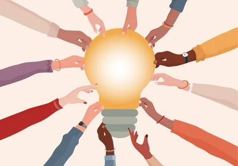 Diverse people proposing or sharing innovative ideas solutions and agreements Stock Illustration