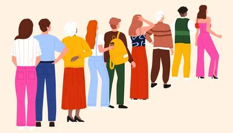 Diverse People Standing in a Queue Line Stock Illustration