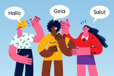 Diverse people talk communicate in different languages Stock Illustration