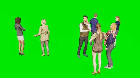 Diverse people talking in small groups set on a 3d animated green screen Video stock 329596782
