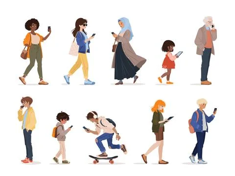 Diverse people using smartphone, surfing internet, chatting. Stock Illustration