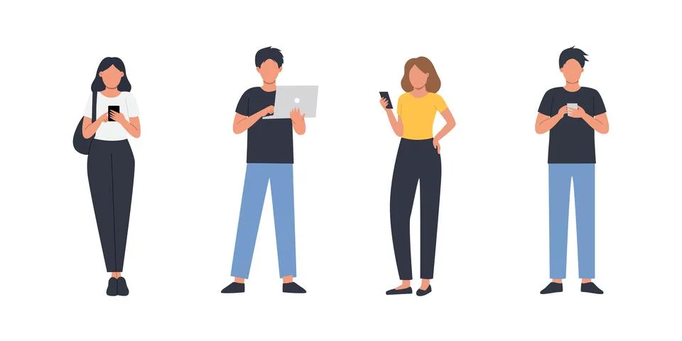 Diverse people using technology, a modern lifestyle illustration Stock Illustration