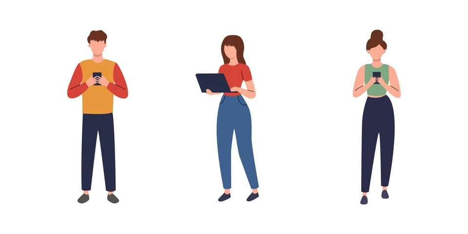 Diverse People Using Technology - Smartphone and Laptop Stock Illustration