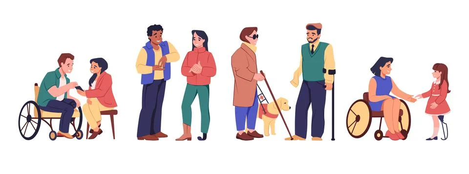 Diverse people. Workers equal. Disabled men and women group. Office characters Stock Illustration