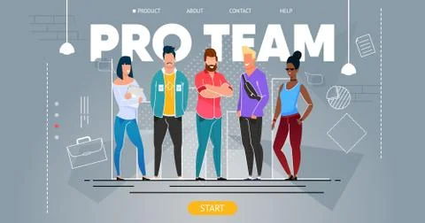 Diverse Pro Team Presentation Flat Cartoon Mockup Stock Illustration
