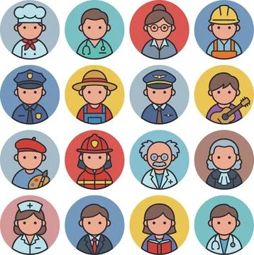 Diverse Professional Avatars Representing Various Occupations and Careers. Illustrazione stock