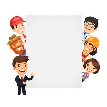Diverse Professional Presenting Empty Vertical Banner Stock Illustration