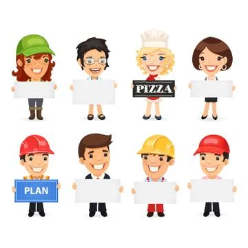 Diverse Professionals Presenting Empty Banners Stock Illustration