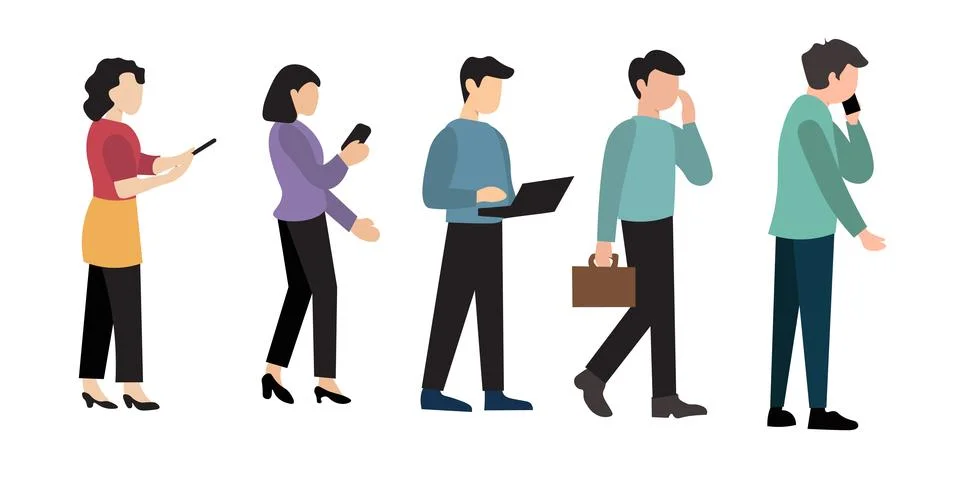 Diverse Professionals Using Mobile Devices Vector Illustration Illustrazione stock