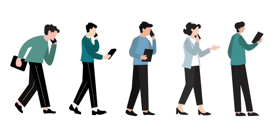 Diverse Professionals Using Mobile Devices Vector Illustration Illustrazione stock