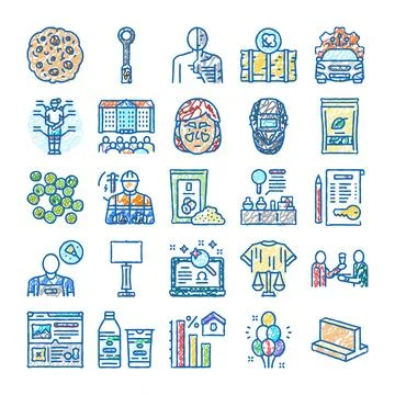 Diverse professions and sectors doodle icons collection 스톡 일러스트
