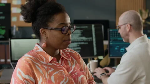 Diverse Programmers Discussing Work in Open Space Office Stock Footage 306840605