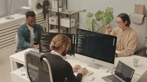 Diverse Programmers Team at Open Space Office 스톡 동영상 165722143