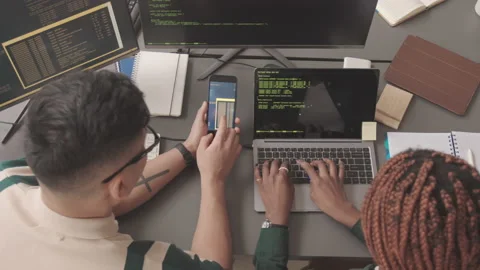 Diverse Programmers Working with Programming Code in Office Video stock 195979740