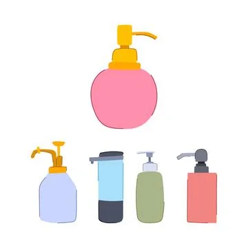 Diverse pump bottles containing liquid soap and sanitizer Stock Illustration