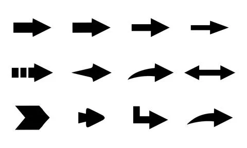 Diverse Right Direction Arrows with Segmented and Double Head Pointers Stock Illustration