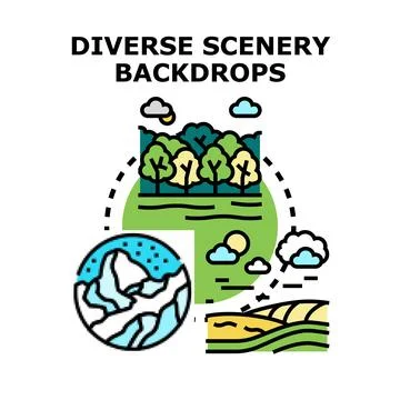 Diverse scenery backdrops for natural environment concepts Stock Illustration
