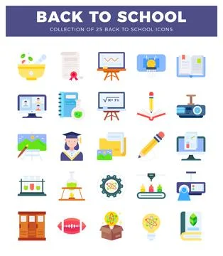Diverse school icons on a white background. representing education and lear.. Stock Illustration
