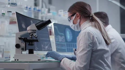 Diverse scientists studying brainwave scanning and human skeleton Video stock 149801045