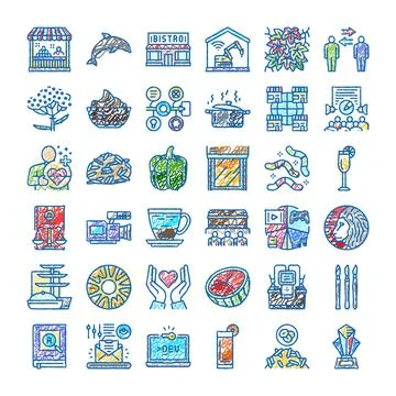 Diverse scribble doodle icons collection depicting business concepts Stock Illustration