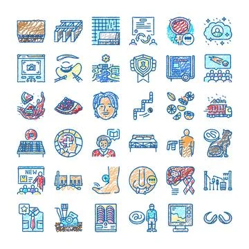 Diverse scribble doodle icons collection health medicine Stock Illustration